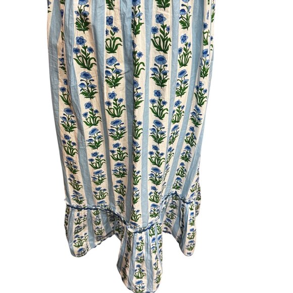 Pink City Prints Evelyn Dress Sky Lily Stripe Blue Floral Block Print Large - Picture 10 of 14